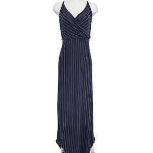 Market & Spruce Navy Stripe Maxi Dress L Nautical Coastal Resort Vacation